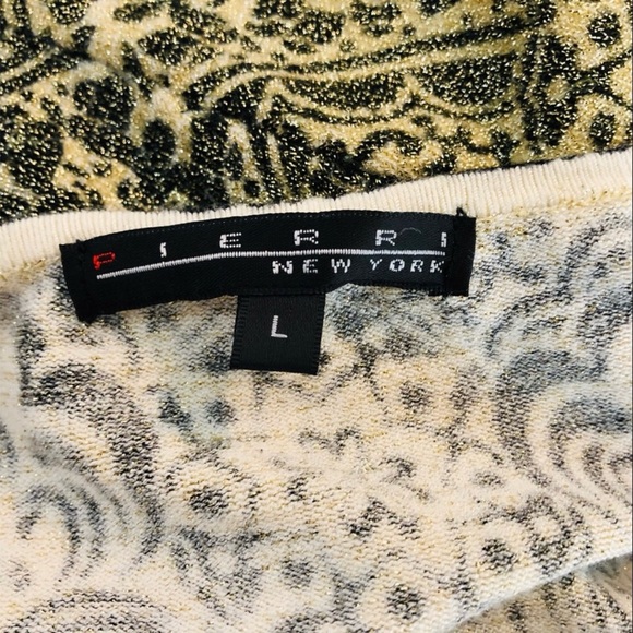 Top sweater Black Golden threaded patterns  V-neck Long Sleeve Pierri New York - Picture 2 of 7